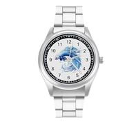 Siamese Fighting Betta Fish Men's Casual Watch with Stainless Steel Strap Alloy Quartz Wrist Watches