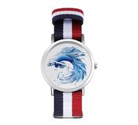 Siamese Fighting Betta Fish Sport Watch for Men Women Nylon Strap Wrist Watch Analog Quartz Watch