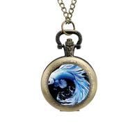 Siamese Fighting Betta Fish Vintage Pocket Watch Alloy Pendant Watches Necklace Gift for Men Women Coppery-Style