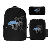 Siamese Fighting Fish 3 Pieces Set Laptop Backpack Travel Daypack with Lunch Box Pencil Case for Men Women