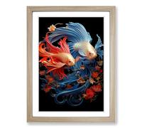 Siamese Fighting Fish Baroque Framed Print | A2 Oak Framed Wall Art | Ready to Hang | Baroque Animal Picture | Living Room Bedroom Lounge Office