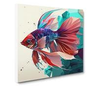 Siamese Fighting Fish Cubism Canvas Wall Art Print Ready to Hang, Framed Picture for Living Room Bedroom Home Office Décor, 50x50 cm (20x20 Inch)