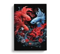 Siamese Fighting Fish Gothic Art No.2 Canvas Print | Gallery Wrapped 30mm Frame Wall Art | 30x20 inches | Ready to Hang | Contemporary Animals Picture | Living Room Bedroom Lounge Office
