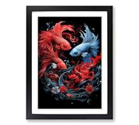 Siamese Fighting Fish Gothic Framed Wall Art Print A2 Black
