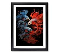 Siamese Fighting Fish Gothic Framed Wall Art Print A2 Black