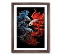 Siamese Fighting Fish Gothic Framed Wall Art Print A2 Walnut