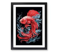 Siamese Fighting Fish Line Framed Print | A2 Black Framed Wall Art | Ready to Hang | Modern Animal Picture | Living Room Bedroom Lounge Office