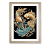 Siamese Fighting Fish Nouveau Framed Print | A2 Oak Framed Wall Art | Ready to Hang | Modern Animal Picture | Living Room Bedroom Lounge Office