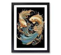 Siamese Fighting Fish Nouveau Framed Wall Art Print A2 Black