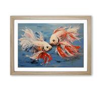 Siamese Fish Gestural Framed Print | A2 Oak Framed Wall Art | Ready to Hang | Eclectic Animal Picture | Living Room Bedroom Lounge Office
