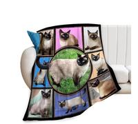 Siamese Kitten Blanket Siamese Kitten Cat Gifts for Girls Boys Woman Kids Siamese Kitten Cat Lover Throw Blankets Soft Blanket Warm Fleece Flannel Plush Blankets for Bed Sofa Couch 40"x50"