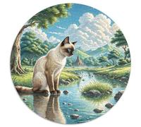 Siamese Kitten Cat 1000 Pieces Circle Jigsaw Puzzle for 5+ Year Olds Cat Animal Puzzle-Geometric Creative Difficult Hard Challenging 1000pcs (67.5x67.5cm)
