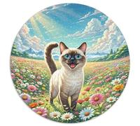 Siamese Kitten Cat 1000 Pieces Round Circle Jigsaw Puzzles for Adults Cat Animal Geometric Fun Gear Reliever Difficult Challenge 1000pcs (67.5x67.5cm)