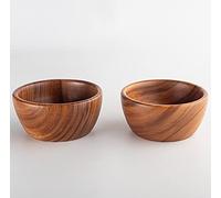 SiamMandalay Acacia Wooden Salad Bowls (Set of 2): 6" x 2" Individual Wood Serving Bowls for for Fruits, Cereal, or Soup - Handmade from a Single Organic Piece of Acacia Wood, Food Safe