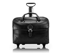 Siamod, VERNAZZA, Carugetto, Napa Cashmere Leather, 15" Leather Patented Detachable -Wheeled Laptop Briefcase, Black (45295)