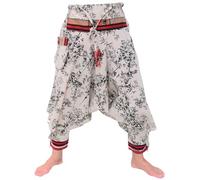 Siamrose Japanese Style Samurai Yoga Ninja Harem Pants Men Women Lounge Trousers, One Size, Elastic Waist (Beige Printed), Beige Printed, One Size