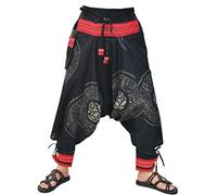 Siamrose Japanese Style Samurai Yoga Ninja Harem Pants Men Women Lounge Trousers, One Size, Elastic Waist, Black Grey Red, One Size