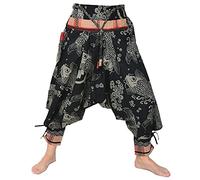 Siamrose Japanese Style Samurai Yoga Ninja Harem Pants Men Women Lounge Trousers, One Size, Elastic Waist, Black Koi, One Size