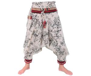 Siamrose Japanese Style Samurai Yoga Ninja Harem Pants Men Women Lounge Trousers, One Size, Elastic Waist (Beige Printed), Beige Printed, One Size