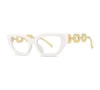SIAMZYWV rectangle Eyewear Frames Cat's Eye Women's Extra Large Chain Legs Eyeglasses Frame Anti Blue Light Eyeglass, Bianco