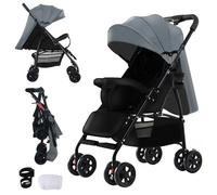Sianldcone Ultra-Lightweight Pushchair at Only 4.6kg, Foldable Baby Stroller with Lie-Flat Position, Compact Buggy from Birth to 15kg, Travel Pram with Adjustable Backrest, Footrest, Canopy (A8 Grey)