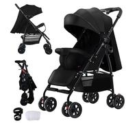 Sianldcone Ultra-Lightweight Pushchair at Only 4.6kg, Foldable Baby Stroller with Lie-Flat Position, Compact Buggy from Birth to 15kg, Travel Pram with Adjustable Backrest, Footrest, Canopy (A8 Black)