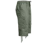 Sians Fashions Mens Cargo Combat Shorts 3/4 Length with Multi Pockets Elasticated Waist Small to 3XL 3 Quarter Shorts (XX-Large, Olive.)