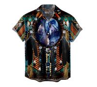 SIAOMA Men's Native American Indian Shirt Short Sleeve Button Down T-Shirt Tops, Wolf, 3XL
