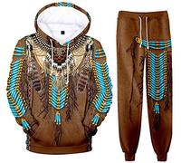 SIAOMA Native American Hoodie Sweatpant Suit Indians 3D Tracksuit Unisex Sweatshirt Pants Set - blue - XXL