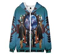 SIAOMA Native Indians Hoodie Unisex 3D Print Hooded Coat Native American Zip Up Jacket, Brown White, XL