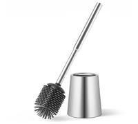 Siapapla Toilet Brush & Holder Set, 304 Stainless Steel, Replaceable Head | Replaceable silicone head; brushed-silver finish, 11 × 11 × 43 cm freestanding design