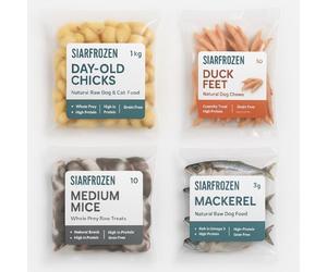 SiarFrozen Whole Prey Variety Pack - 1kg Chicks, 10 Medium Mice, 10 Duck Feet & 1kg Mackerel - Natural Raw Food for Dogs, Cats & Ferrets - High Protein, Grain Free, Complete Raw Treat Selection