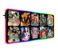 SIASYDF Anime RGB One Piece Mouse Pad, Extended Large LED Light Up Gaming Home Office Mousepad, Non-Slip Rubber Base with Stitched Edges Desk Mat for Computer Keyboard and Laptop, Black