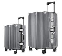 SIATELOO 2-Piece Zipperless Luggage Set - 20/26 Inch Airline Approved Carry On 22x14x9 in & Checked Suitcases, 9H Scratch-Proof Hard shell PC with Aluminum Frame for Business travel Gray