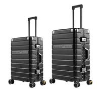SIATELOO 2-Piece Zipperless Luggage Set with Aerospace Frame, 26/20 Inch Checked Suitcases & 22x14x9 Airline Approved Carry On, Hard Shell PC with Spinner Wheels and TSA Lock, Black, 20-inch & 26 inch