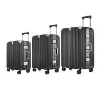 SIATELOO 3-Piece Zipperless Luggage Set - 20/24/28 Inch Airline Approved Carry On 22x14x9 in & Checked Suitcases, 9H Scratch-Proof Hard shell PC with Aluminum Frame for Business travel Black, Black