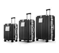 SIATELOO 3-Piece Zipperless Luggage Set,20/24/28 Inch, Airline Approved Carry-On 22x14x9, TSA Lock, 9H Scratch-Proof PC Hardshell, Aluminum Frame, 360° Spinner Wheels, Checked Suitcases, Black, TSA 20