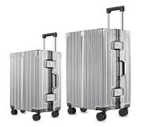 SIATELOO 3-Piece Zipperless Luggage Set with Aerospace aluminum Frame, 28/24/20 Inch Checked Suitcases & 22x14x9 Airline Approved Carry On, Hard Shell PC with Spinner Wheels and TSA Lock - Silver