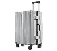 SIATELOO 3-Piece Zipperless Luggage Set with Aerospace aluminum Frame, 28/24/20 Inch Checked Suitcases & 22x14x9 Airline Approved Carry On, Hard Shell PC with Spinner Wheels and TSA Lock - Silver