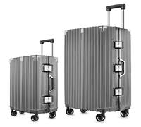 SIATELOO 3-Piece Zipperless Luggage Set with Aerospace aluminum Frame, 28/24/20 Inch Checked Suitcases & 22x14x9 Airline Approved Carry On, Hard Shell PC with Spinner Wheels and TSA Lock - Silver