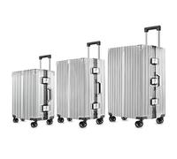 SIATELOO 3-Piece Zipperless Luggage Set with Aerospace aluminum Frame, 28/24/20 Inch Checked Suitcases & 22x14x9 Airline Approved Carry On, Hard Shell PC with Spinner Wheels and TSA Lock - Silver