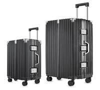 SIATELOO 3-Piece Zipperless Luggage Set with Aerospace Frame, 28/24/20 Inch Checked Suitcases & 22x14x9 Airline Approved Carry On, Hard Shell PC with Spinner Wheels and TSA Lock - Silver, Black, 20