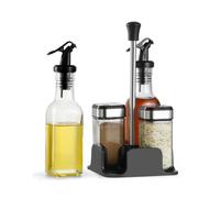 SIAZIH Rotating Spice Jars Set, 2 x 120 ml Spice Jars, 1 x Spice Rack, 2 x 200 ml Vinegar Oil Bottles, Spice Jars for Spices, Salt