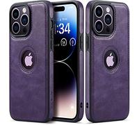 Sibada iPhone 14 Pro Case Leather Unique Logo Visible Design Leather Classic Luxury Business Screen Protection Lens Protection Slim Thin Design For iphone14pro Case 6.1" - Purple