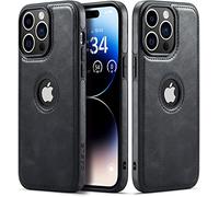 Sibada iPhone 14 Pro Case Leather Unique Logo Visible Design Leather Classic Luxury Business Screen Protection Lens Protection Slim Thin Design For iphone14pro Case 6.1" - Black