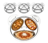 SIBAO 4 Pack Panda Stainless Steel Divided Plates with Spoon and Fork set of 4,3-compartment Unbreakable Portion Control Plates for Picky Eaters,Lunch,Dinner