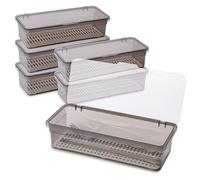 SIBAO 6 Pcs Flatware Trays With Lid And Drainer,Plastic Silverware Storage Box For Kitchen,Utensil Drawer Tableware Organizer For Home And Rv Travel