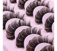 Sibba 10 Pairs False Eyelashes Russian Strip Lashes Fluffy Wispy Fake Eyelashes Natural Growth Long Strip Curly Handmade Faux Reusable Eyelashes (Style A)