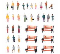 Sibba 100 Mini People Figurines and 6 Bench Set, 1: 100 Scale Little People Toys Tiny Model Seated and Standing Passengers for Miniature Scenes Model Train Railway Layout