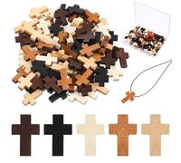 Sibba 100PCS Wooden Cross Charms 6 Color Small wooden Crosses for DIY Crafts Cross Beads Pendants Pocket Prayer Wood Crosses for Necklace Bracelet Jewelry Making Hanging Keychain Christmas Easter Gift